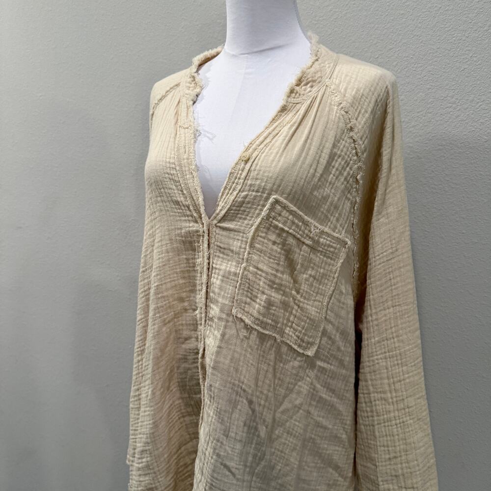 Aerie Gauzy Coverup Shirt Soft Oat Cream Large Lagenlook Beach Resort Vacation - Picture 6 of 10